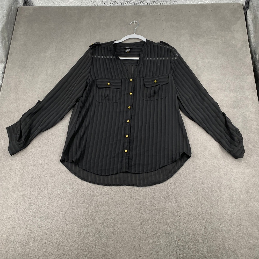 Rue21 Black Shadow Stripe Button Down Blouse Gold Buttons Large